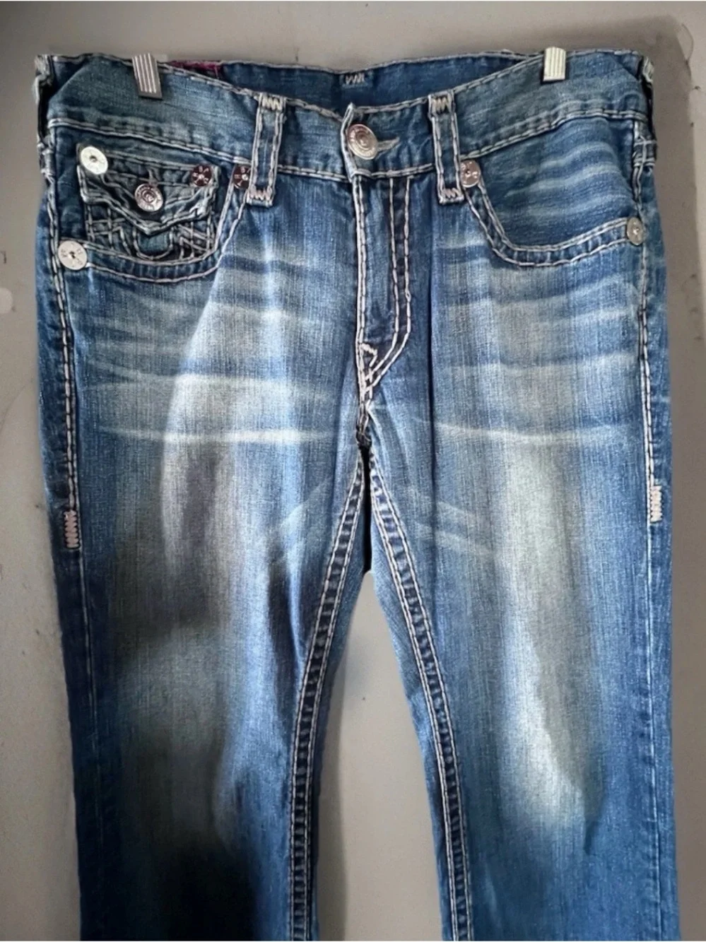 True Religion Ricky Jeans Super T Straight 36x32 Men's Relaxed Thick Stitching